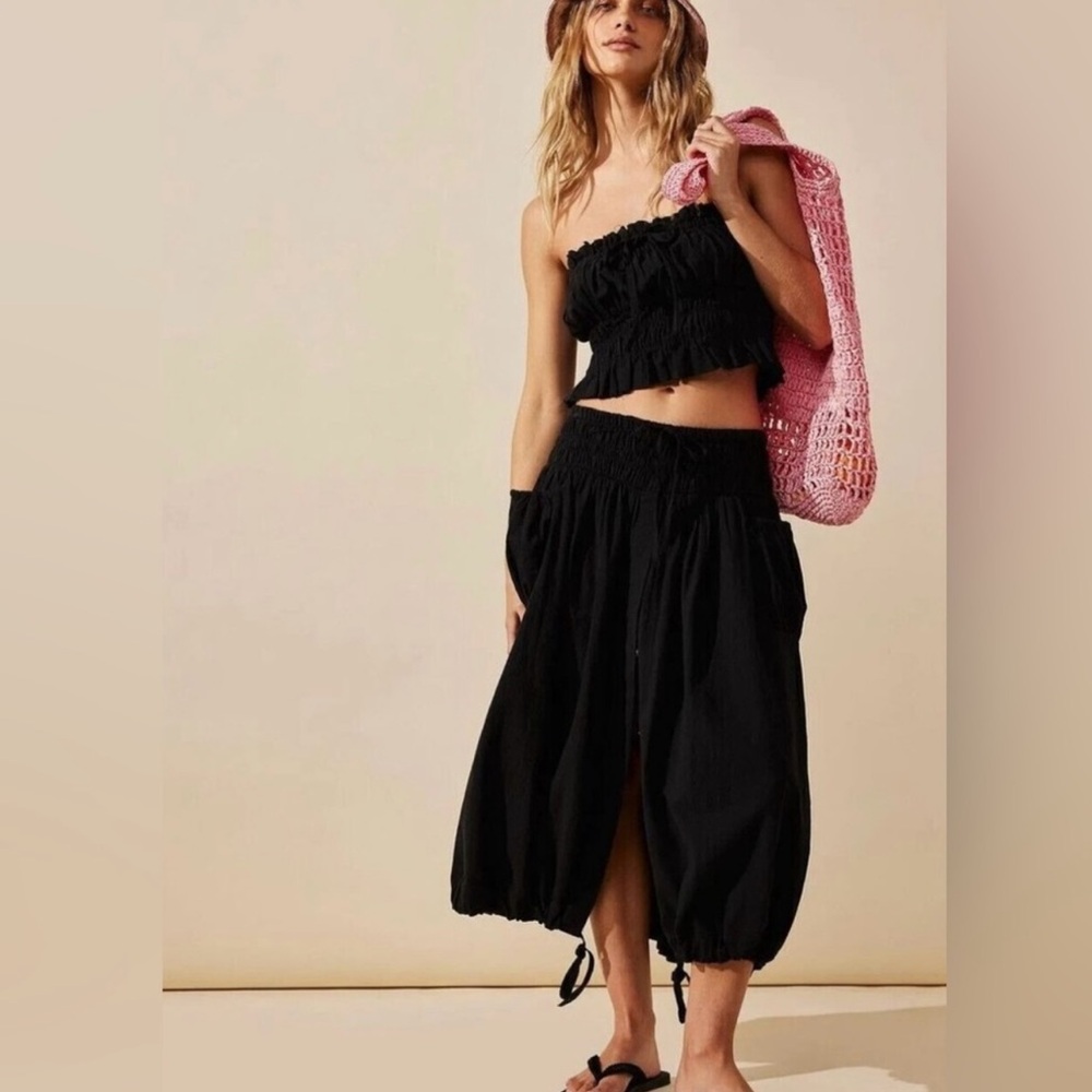 NEW FREE PEOPLE Freest All Things Black Tube Top Maxi Skirt Set women SZ small